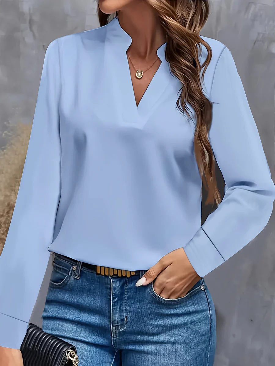 Blouse Féminine Col en V Manches Longues
