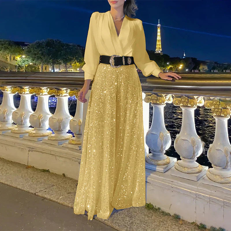 Ensemble Décontracté avec Haut Col en V et Pantalon Comfy pour Femme