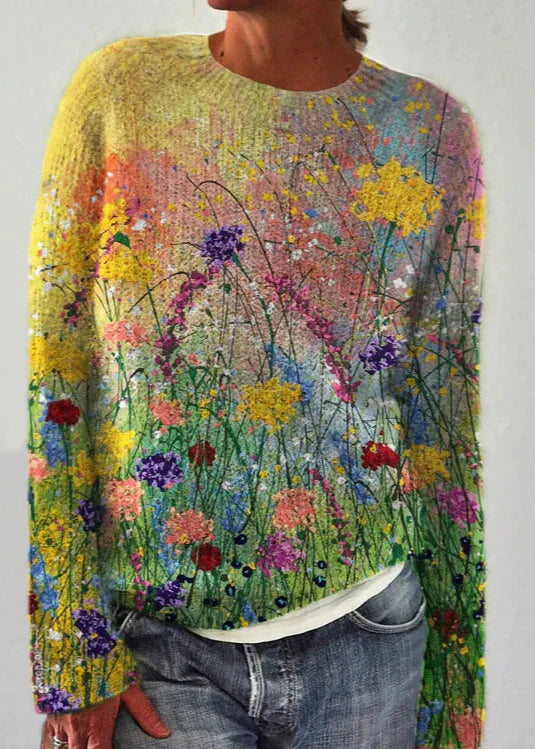 Pull Femme Floral Élégant Col Rond
