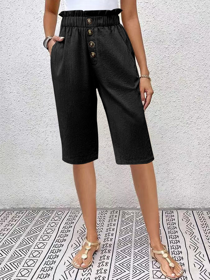 Bermuda Détente Femme Haute Waist Marine