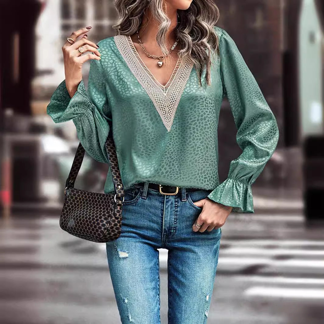 Blouse Féminine Noire Élégante à Dentelle