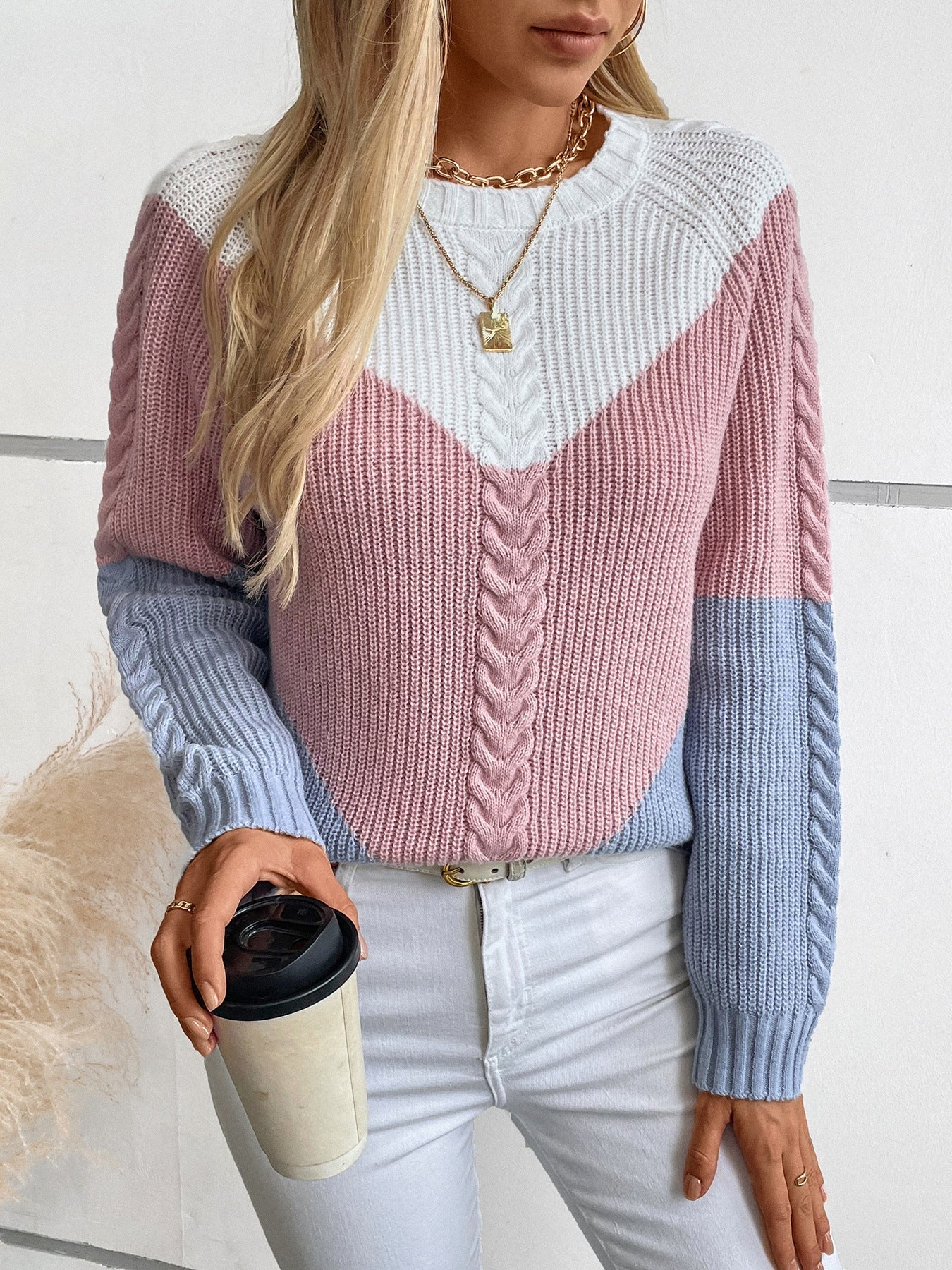 Pull Femme Élégant – Maille Douce Twistée avec Motif Coloré Tendance