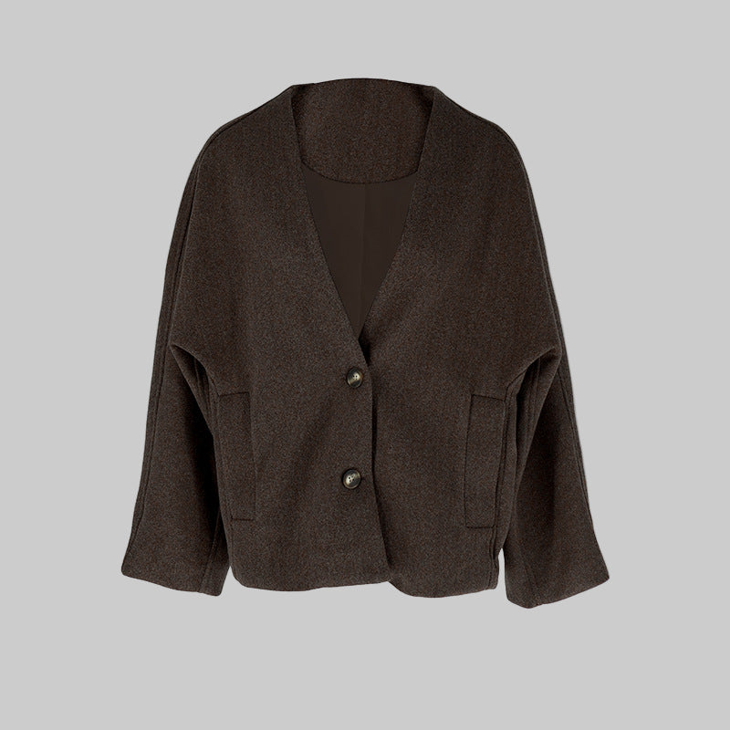 Manteau Femme Élégant Col en V et Fermeture Boutons