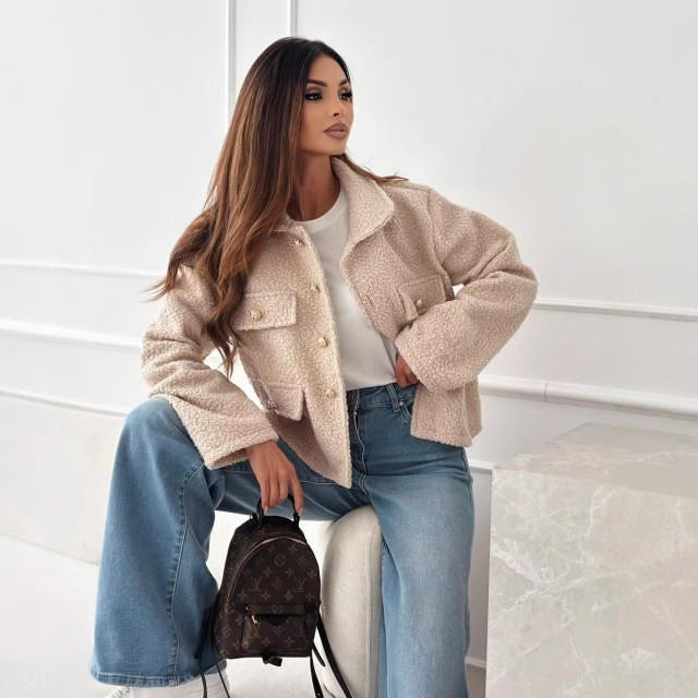 Manteau Femme Élégant Boutons et Poches