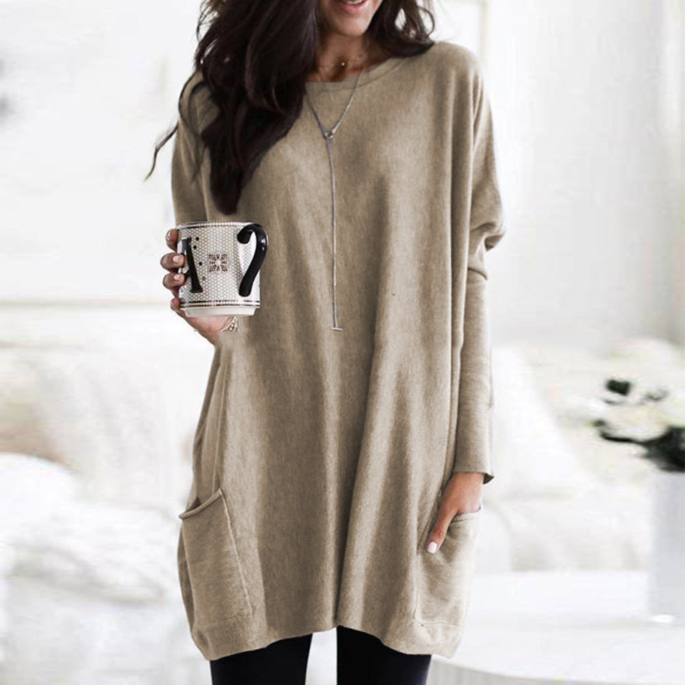 Robe Femme Élégante Manches Longues Noir avec Poches
