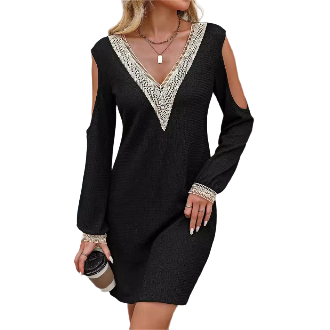 Robe Femme Noire Élégante Manches Longues Dentelle Séxy - LuxeStyle