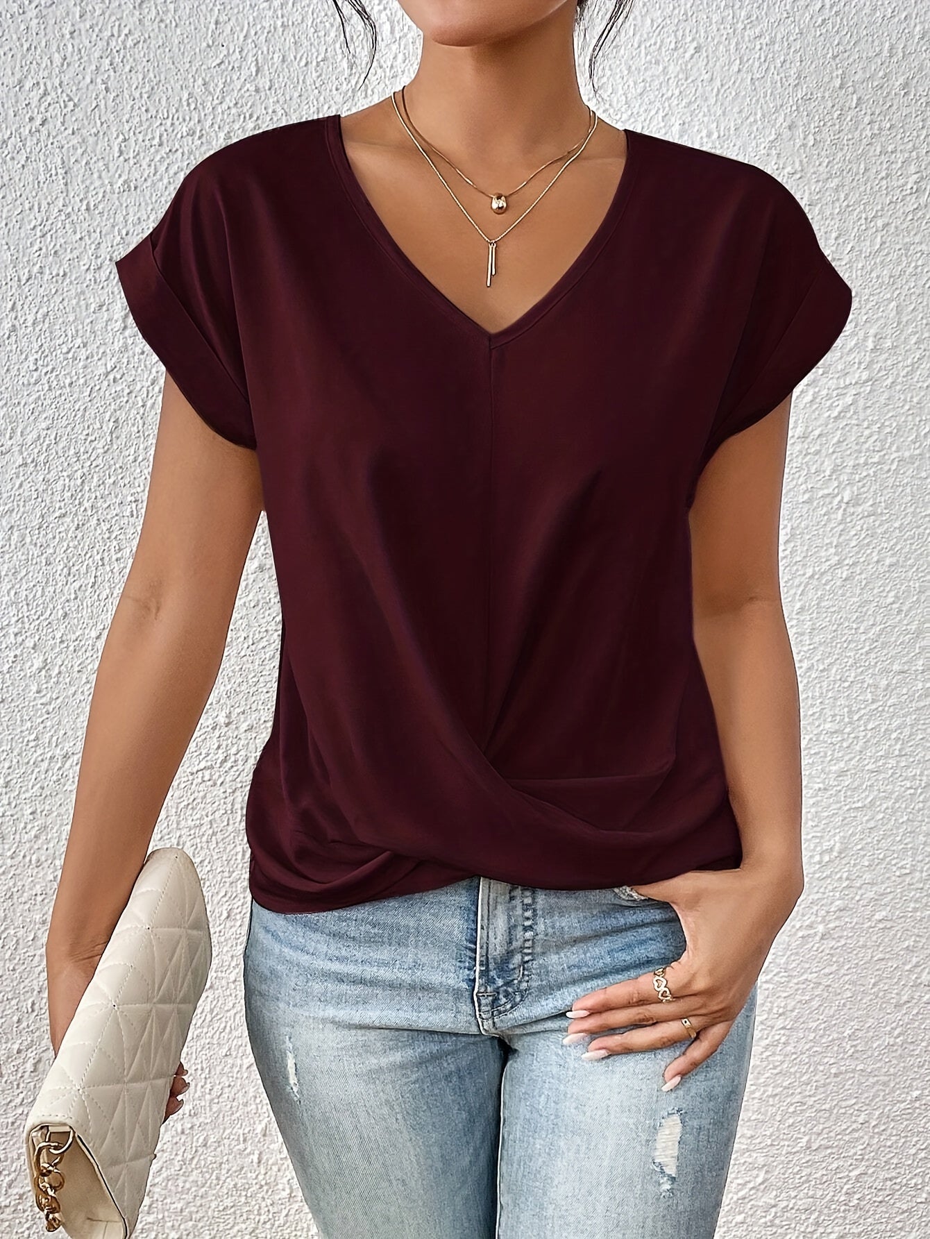 2 T-Shirts Femmes Col V Élégants et Décontractés