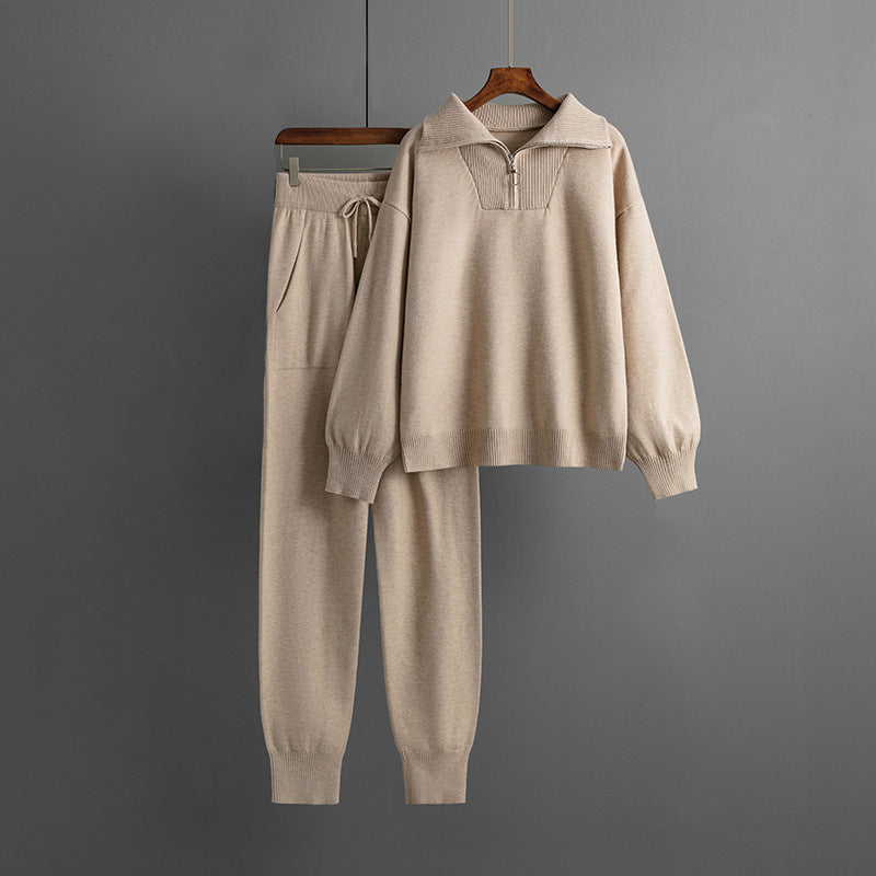 Ensemble Deux Pièces Femme Élégant avec Haut Zippé et Pantalon Jogging pour Automne et Hiver