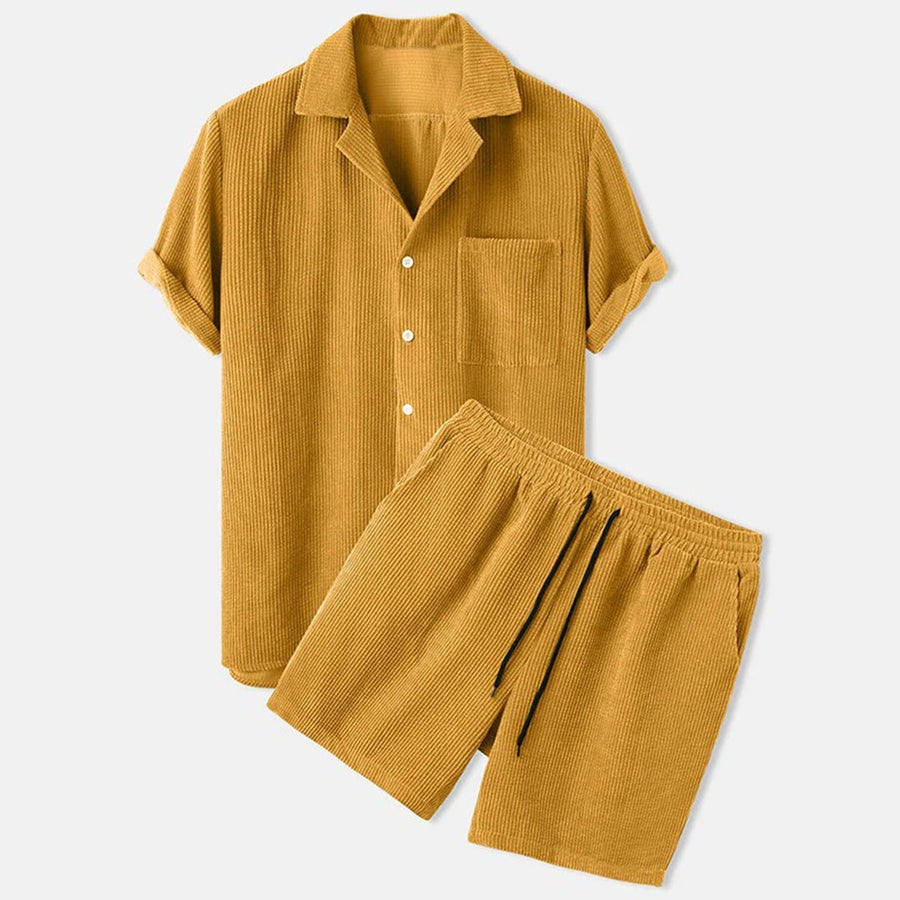 Chemise et Short Homme Marine en Coton Brodé