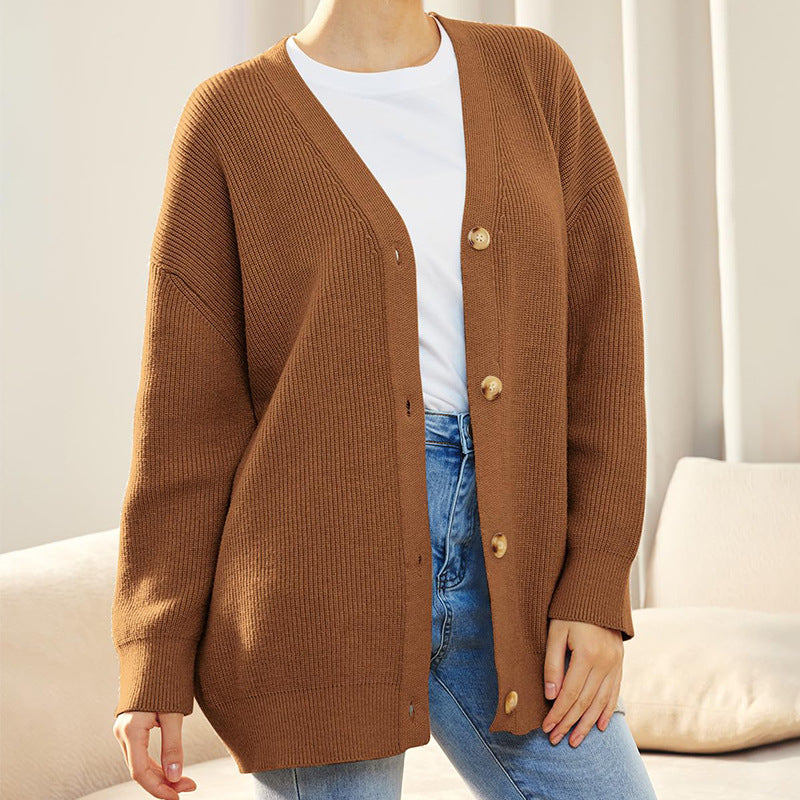 Cardigan en tricot côtelé châtaigne pour femme