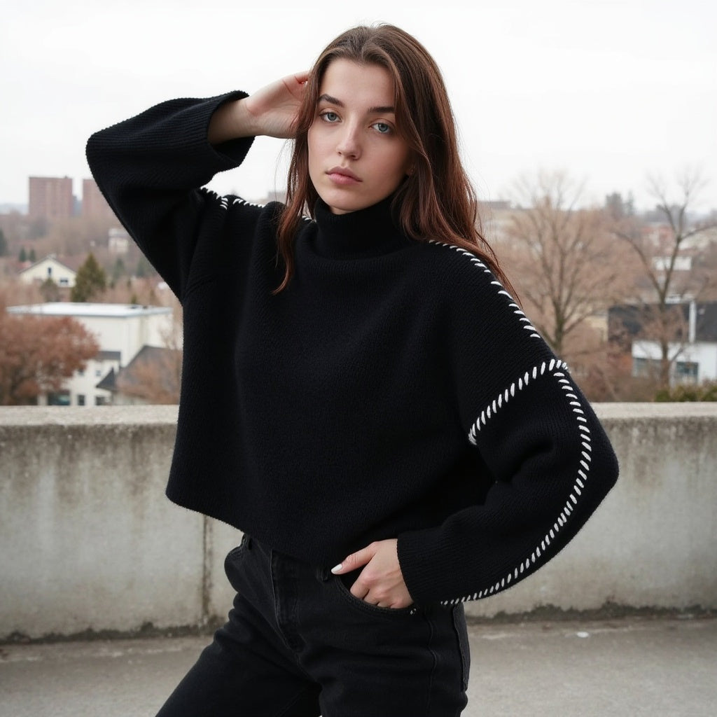 Pull femme noir élégant avec détails fashion - LuxeStyle