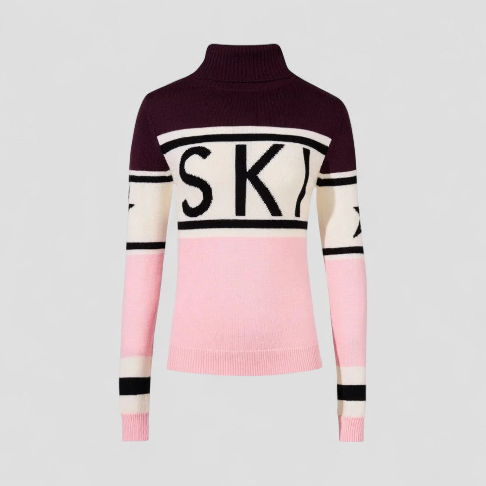Pull de ski en laine mérinos pour femme, col roulé, tricot d'hiver