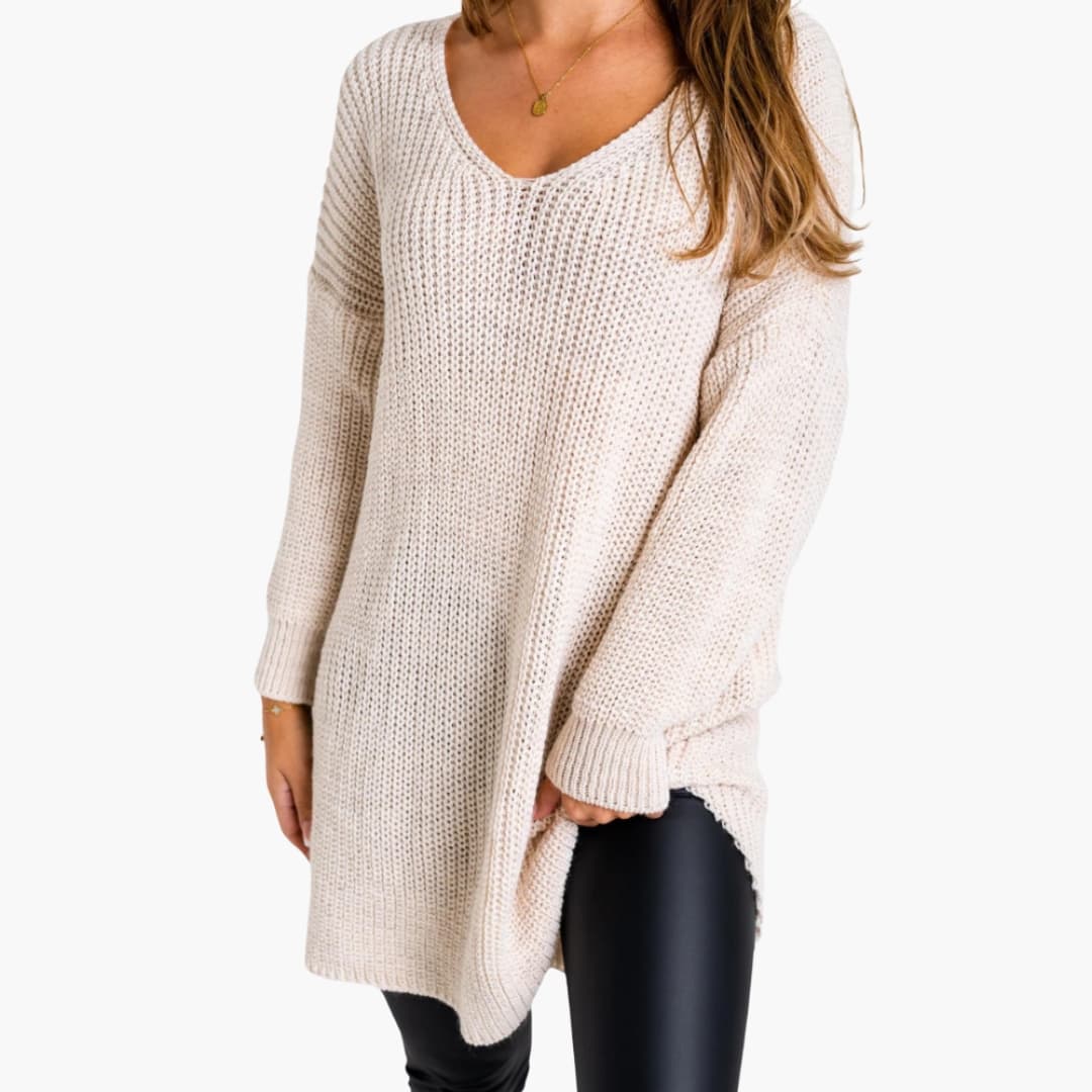 Pull Femme Tricot Col V Élégant - LuxeStyle