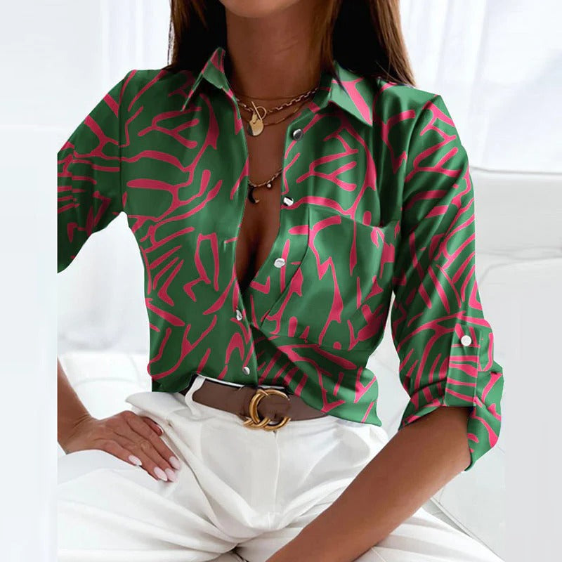 Blouse Détendue Col Ondé Pour Femme Automne