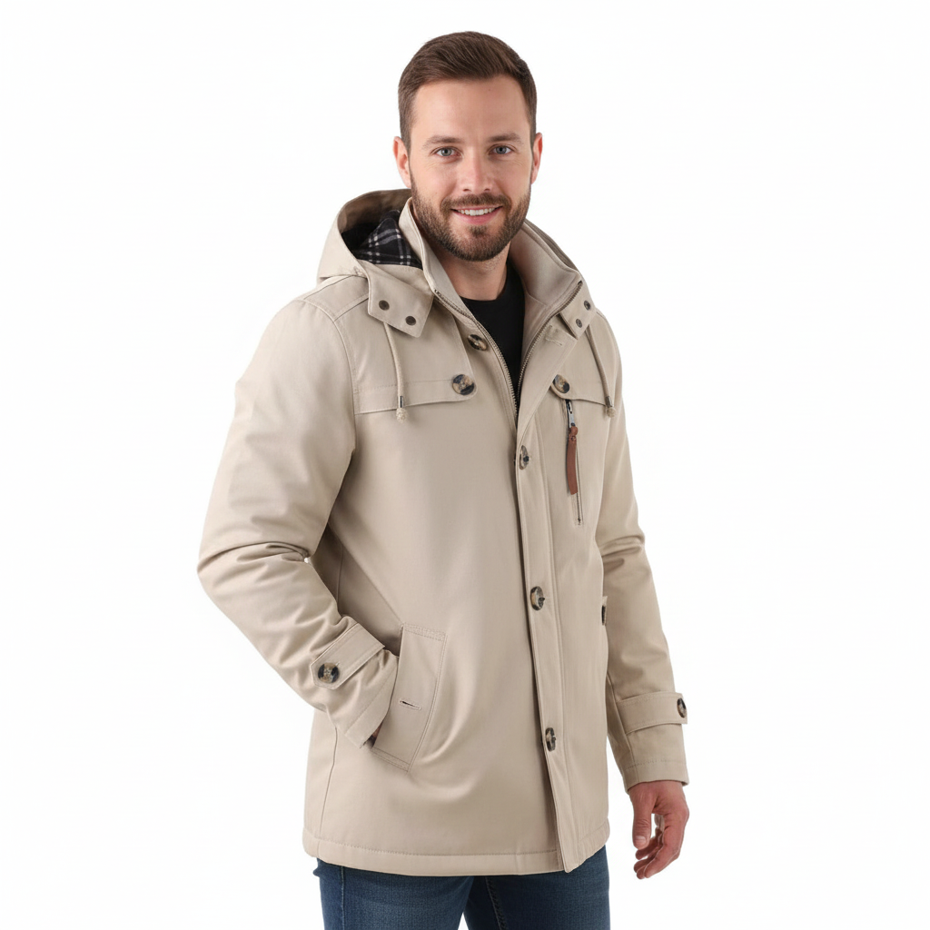 Manteau Hiver Homme Élégant - Veste Slim avec Capuche et Poches