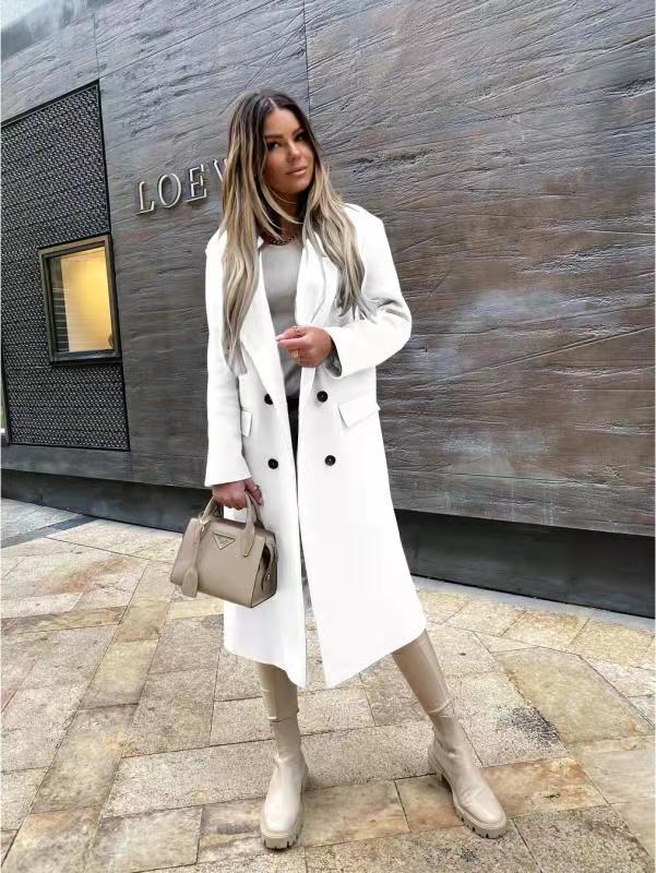 Manteau Femme Élégant Noir avec Sac Beige