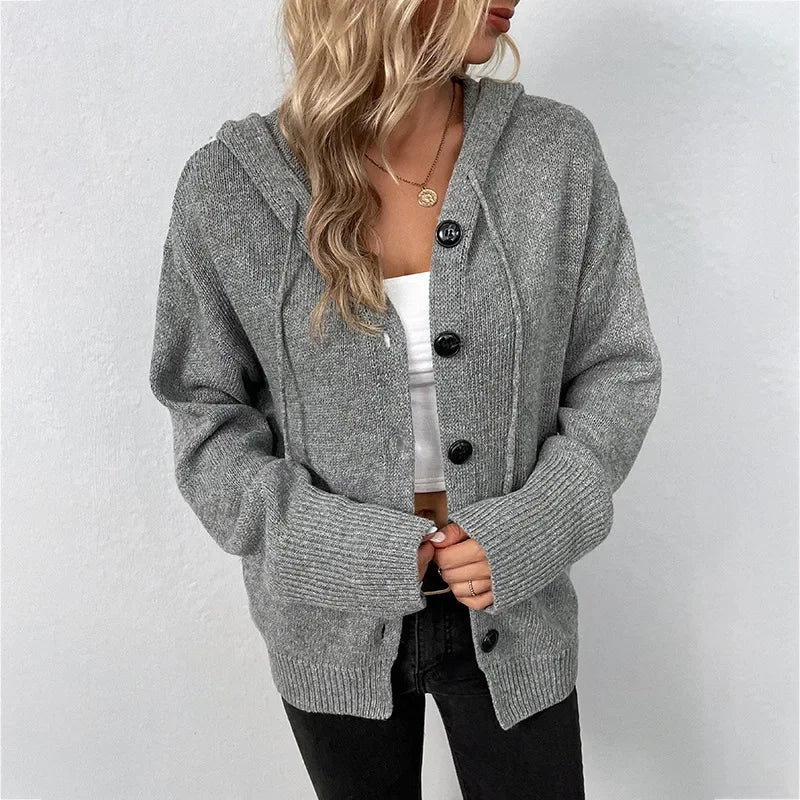 Cardigan Chic à Capuche Manches Longues Pour Femme