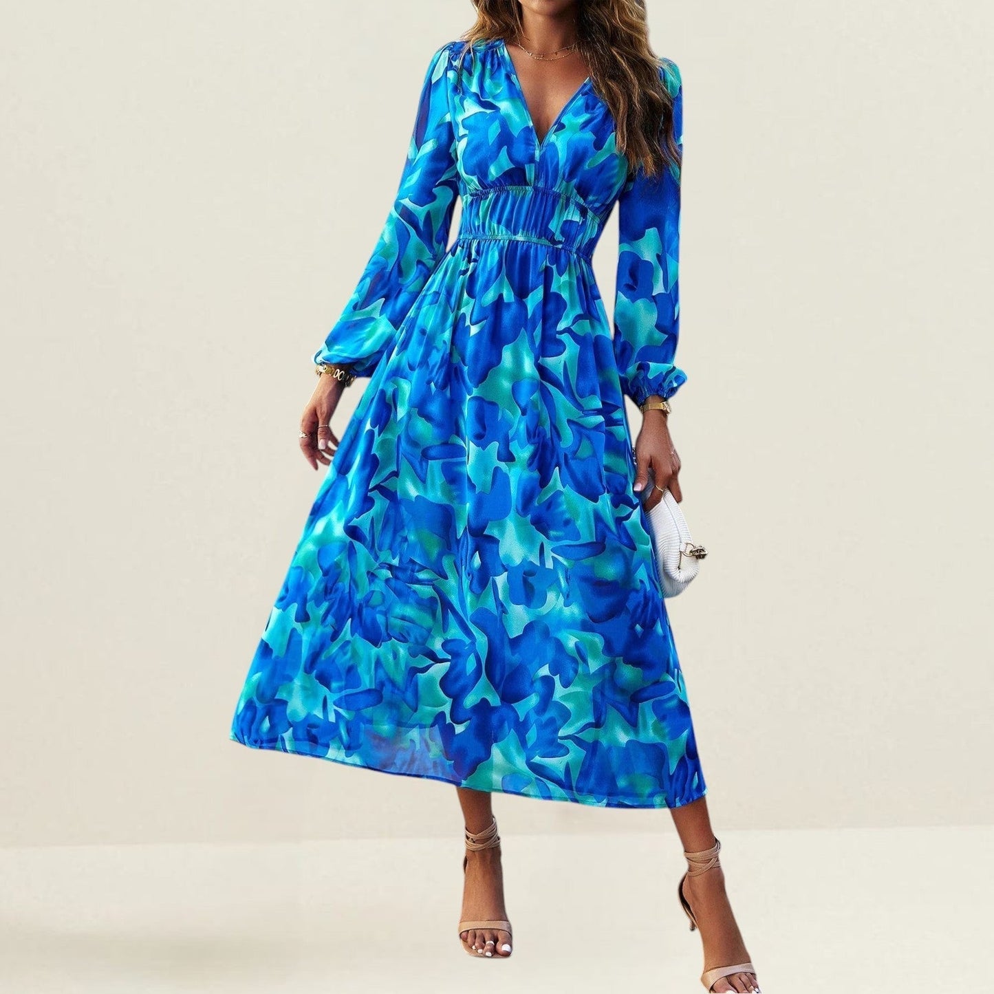 ZayFlow™ – Robe Longue Femme Élégante en Polyester Fluide Manches Longues