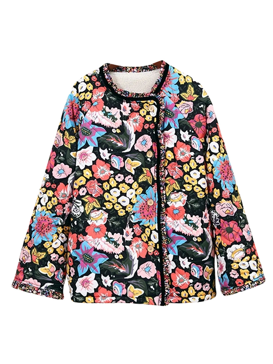 Manteau douillet imprimé fleurs colorées femme