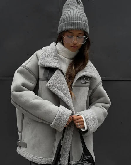 Veste femme hivernale en laine avec col fourré