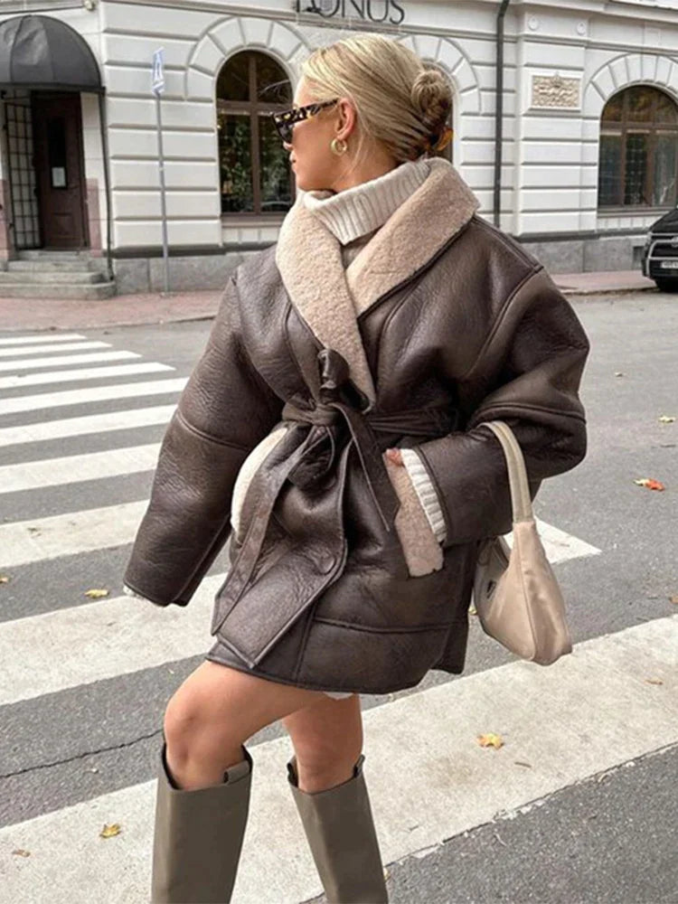 Manteau Femme Chic avec Ceinture Réglable