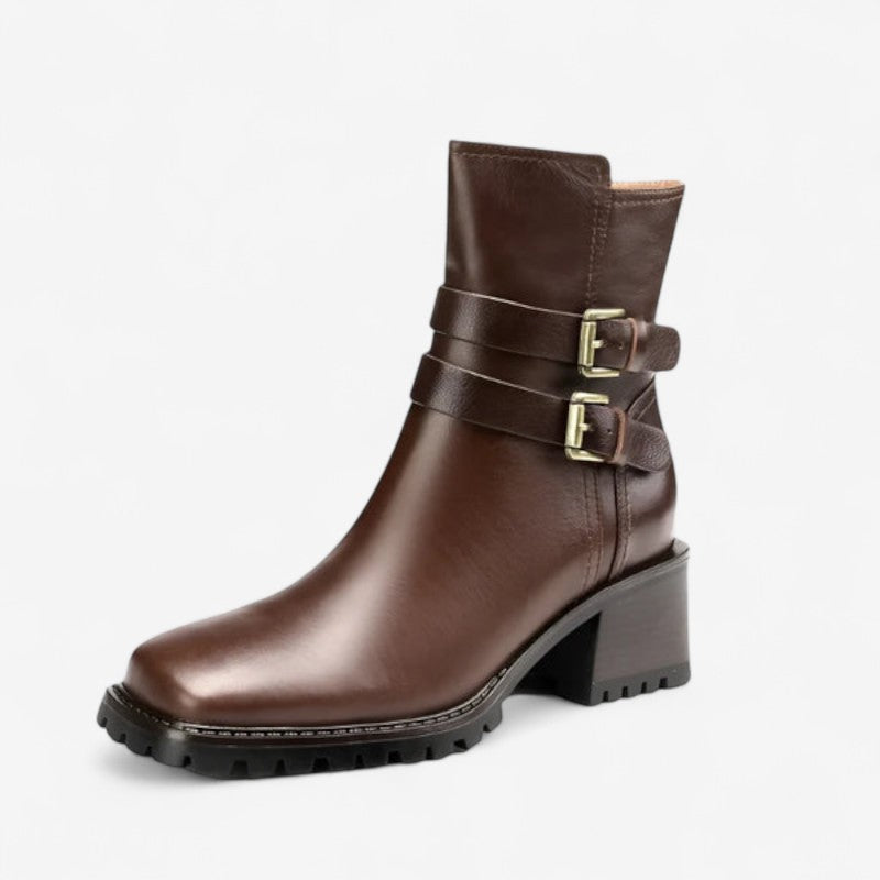 Bottines Femme Élégantes à Talon Épais et Fermeture Éclair