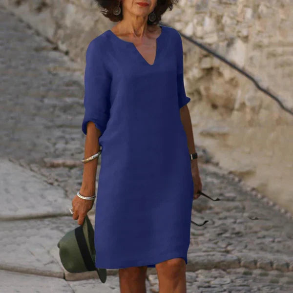 Robe Femme Col V Élégante Mi-Longue