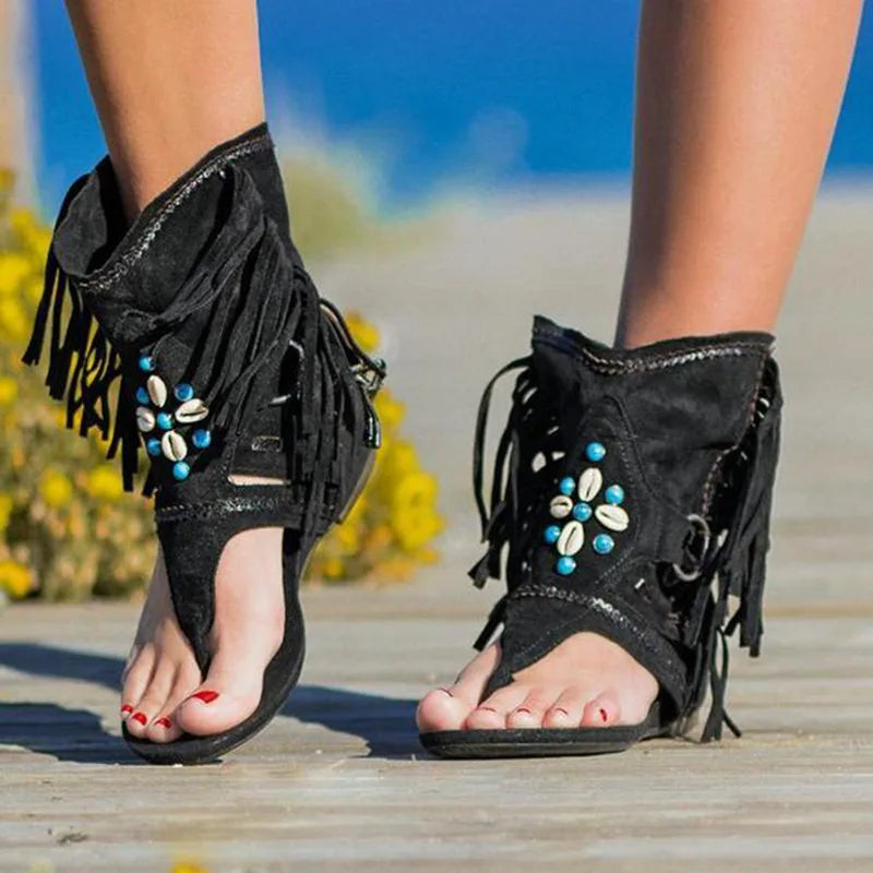 Sandales Femmes Été Chic avec Franges & Perles Libertines