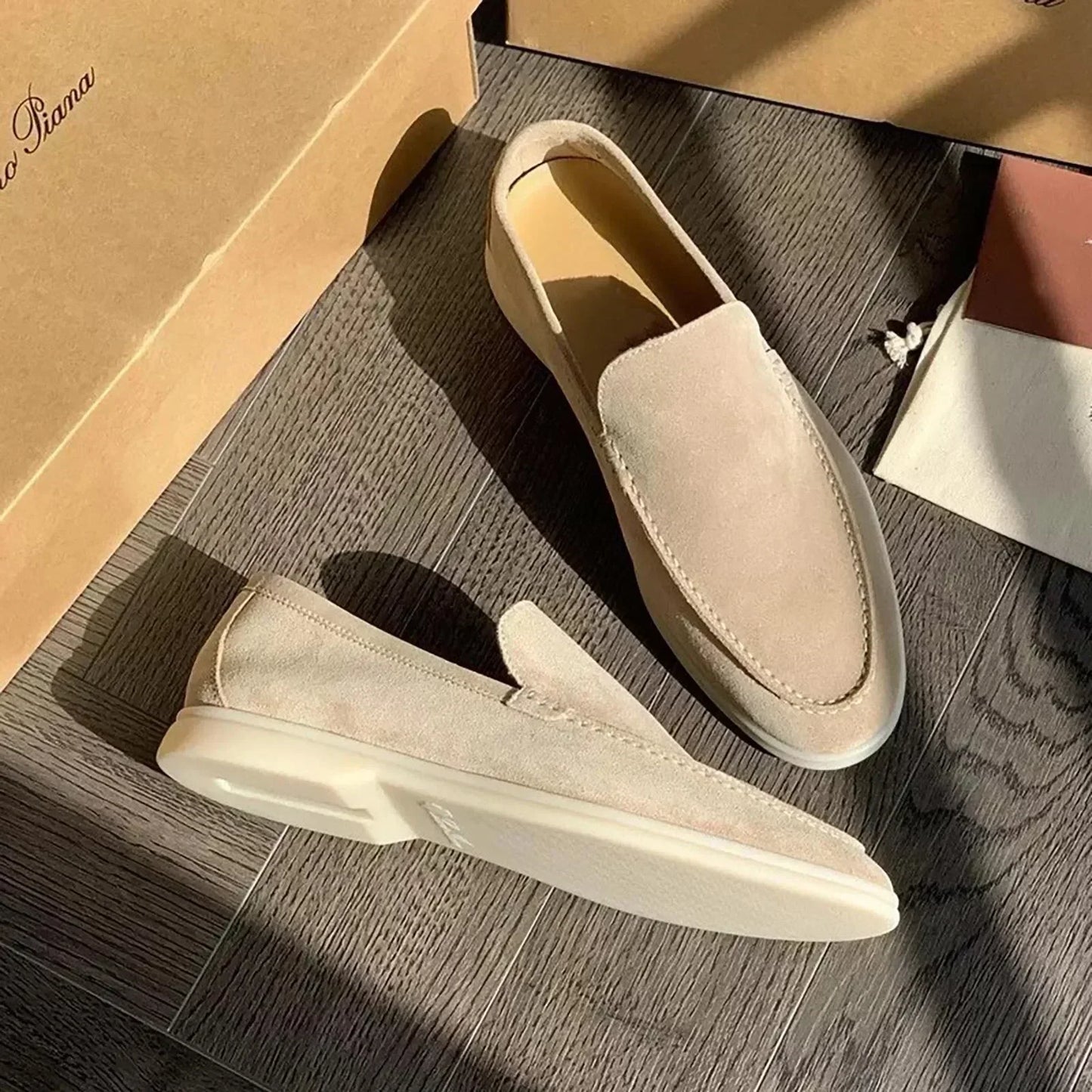 Mocassins cuir brun homme semelle crème