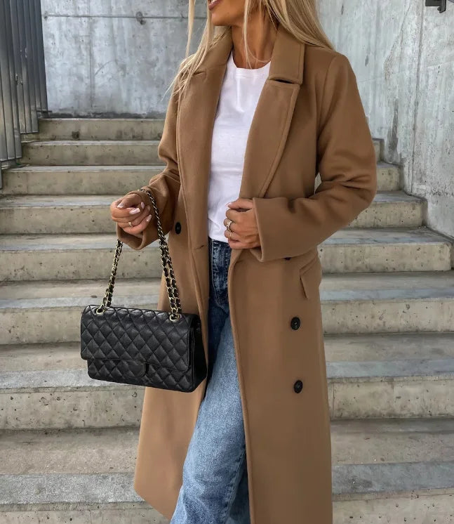 Manteau Femme Hiver Chic en Laine - Long et Élégant avec Fermeture Double