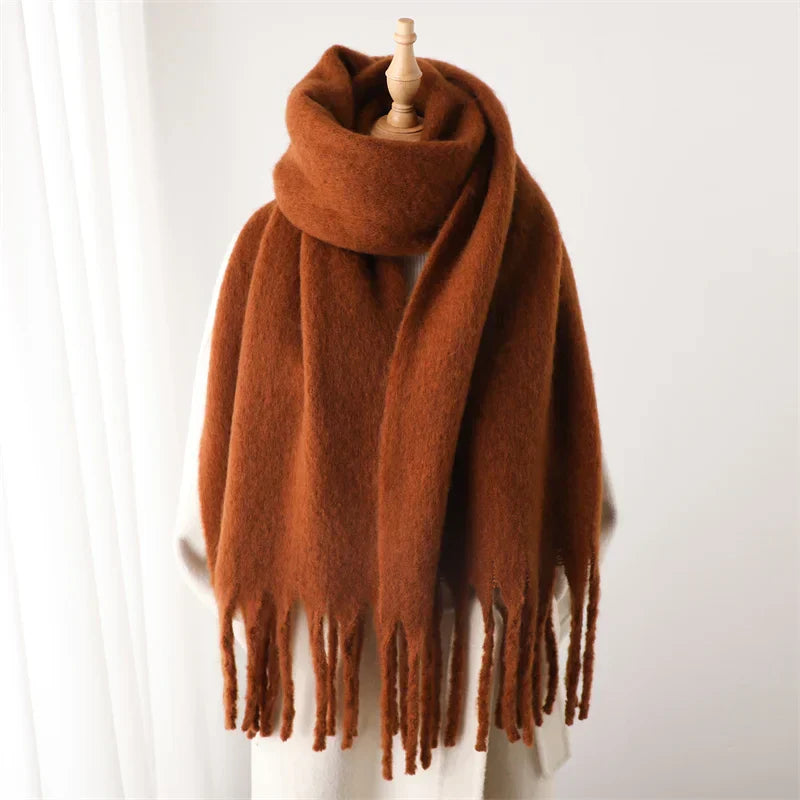 Écharpe Hiver Douce aux Franges pour Femme