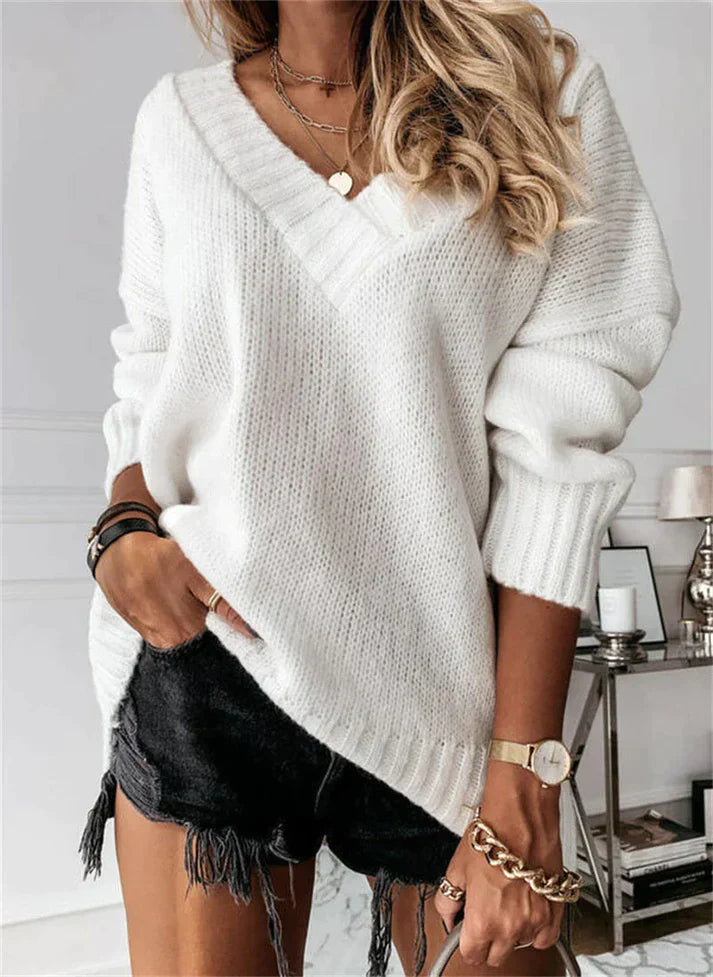 Pull Femme Tricoté Marine à Col V