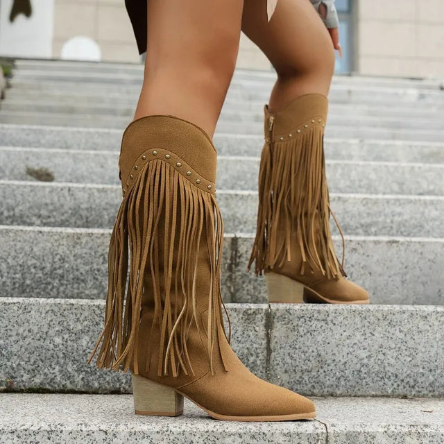 Bottes cowboy féminines à franges tendance