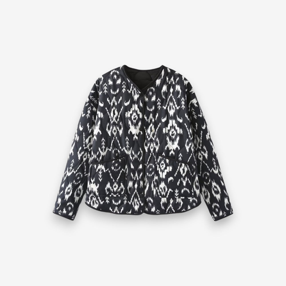 Veste Imprimée Élégante à Manches Longues Boutons Col Rond - LuxeStyle