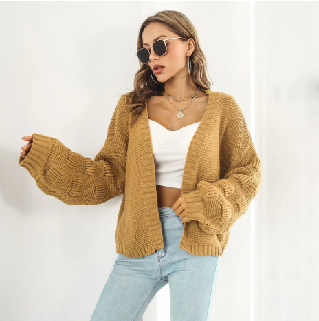 Cardigan Tricot Féminin Manches Longues Naturel