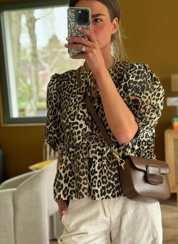 Blouse Rayée Élégante Manches Amples pour Femme