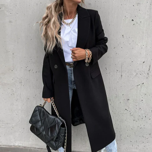 Manteau Femme Chic à Manches Longues Boutons Élégants