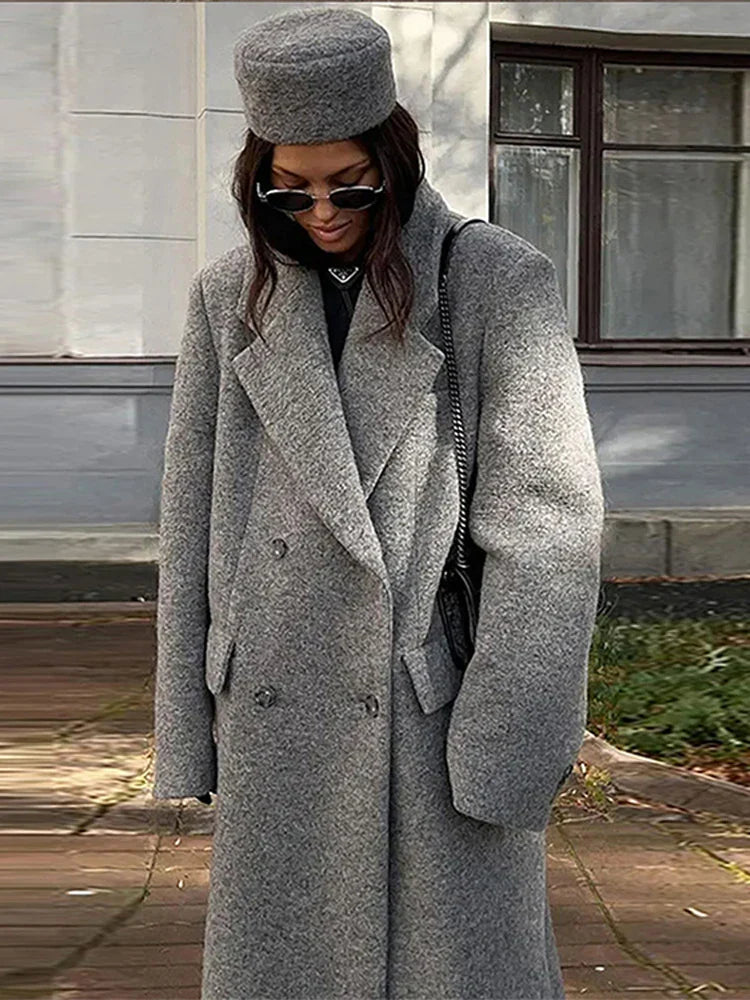 Manteau Femme Élégant à Col Montant et Fermeture Double pour Automne et Hiver - LuxeStyle