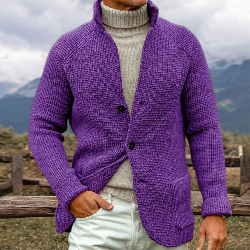 Gilet maille brun homme col relevé