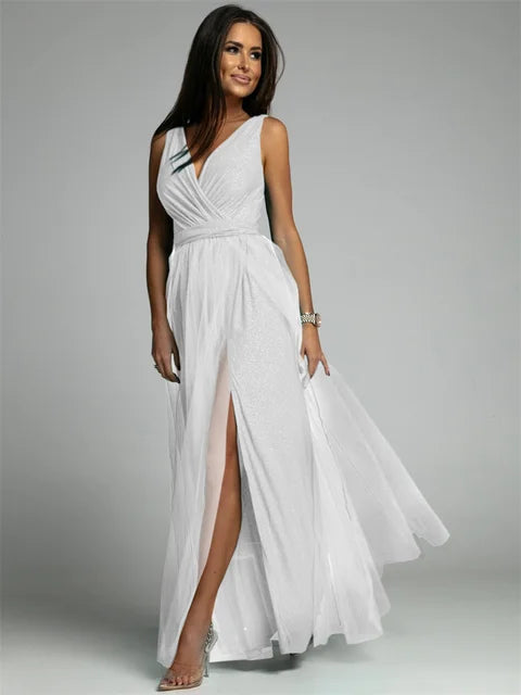 Thea™ – Robe Femme Élégante Col en V Style Chic Ourlet Fendu