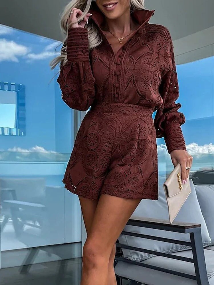 Ensemble Deux Pièces Été pour Femme - Blouse à Manches et Short Court