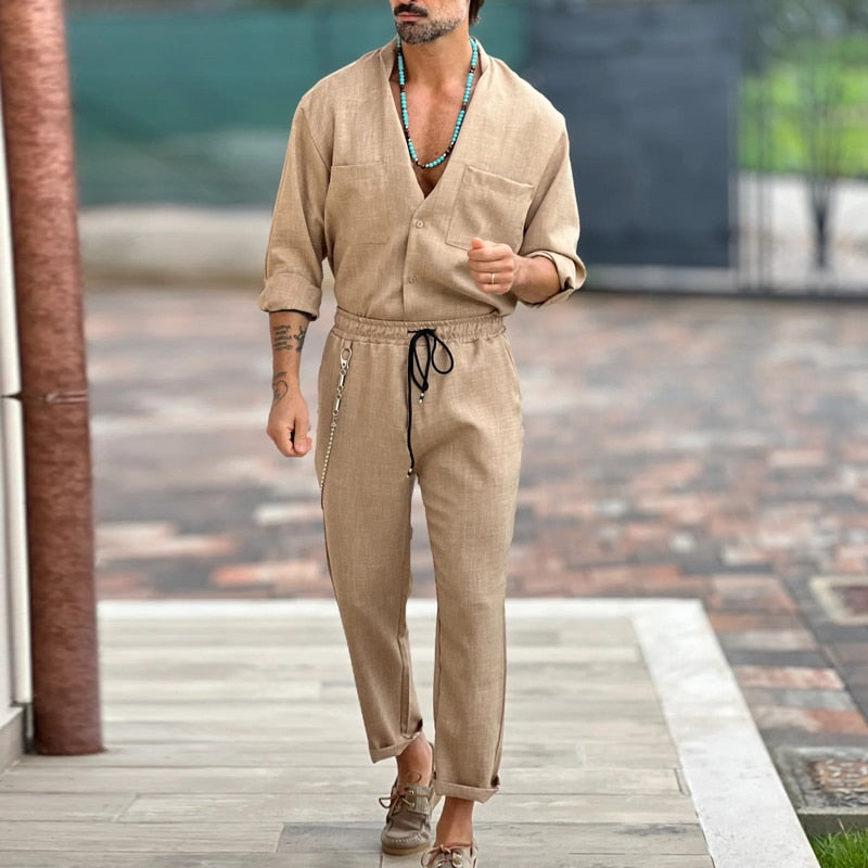 Costume Homme Été : Chemise Décontractée et Pantalon Léger - LuxeStyle