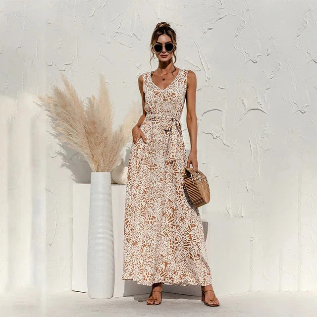 Robe Été Longue Noire Fleuri pour Femme