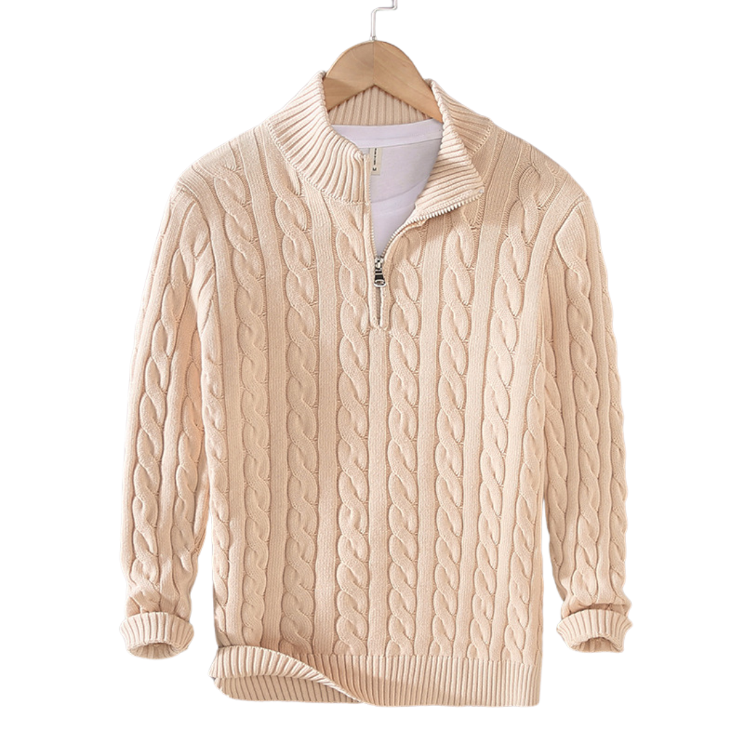 Pull en tricot torsadé gris col montant pour homme
