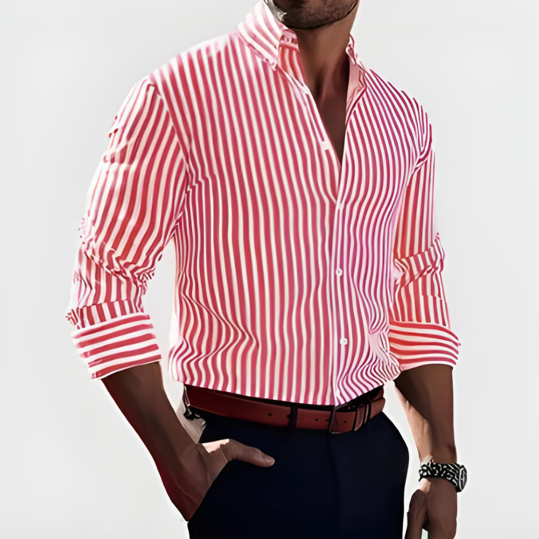 Chemise Homme Rayée Élégante à Manches Longues pour Travail ou Loisirs