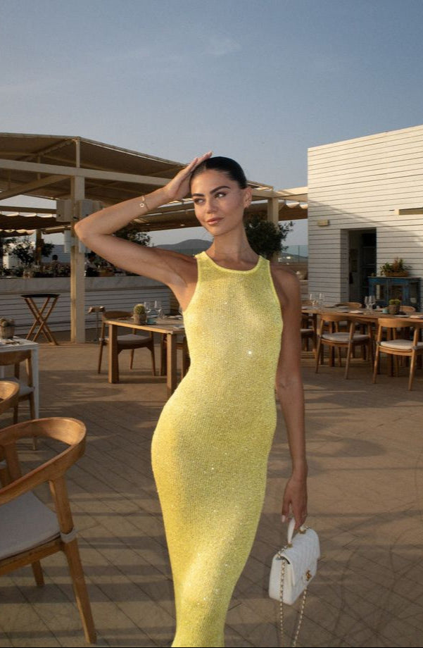 Robe de Soirée Élégante Femme - Robe Pailletée Plissée sans Manches