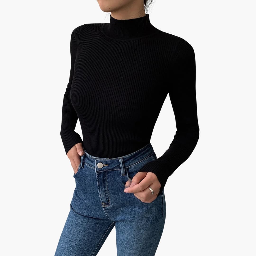 Pull femme col haut à manches longues