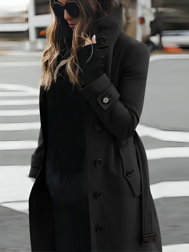 Manteau Femme Élégant Boutons Gris Charbon