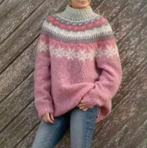 Pull Femme Hiver Laine marine à Carreaux
