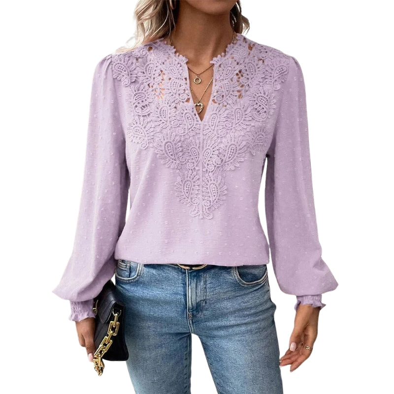 Blouse Élégante Manches Longues Dentelle Féminine